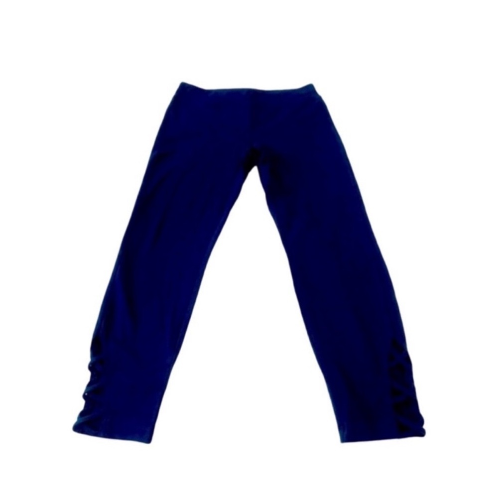 Sunday Cropped Athletic Leggings Lattice Laced Side Hems Dark Blue Size XS